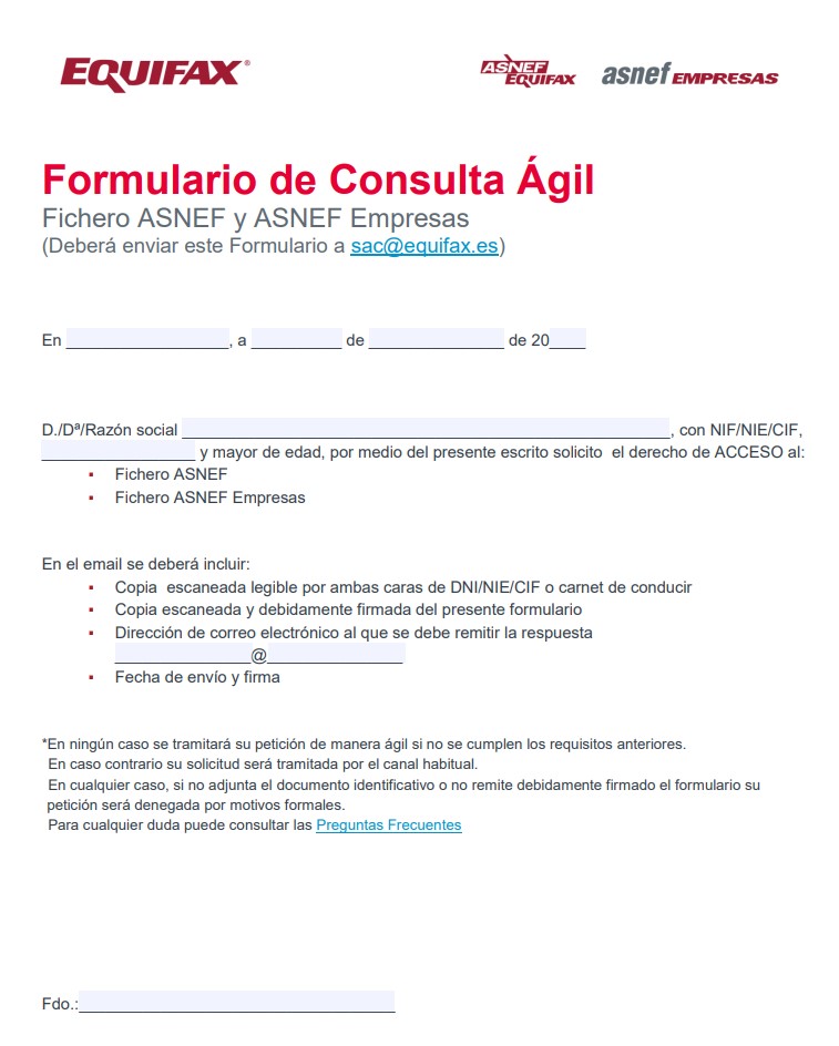 Formulario de consulta ASNEF